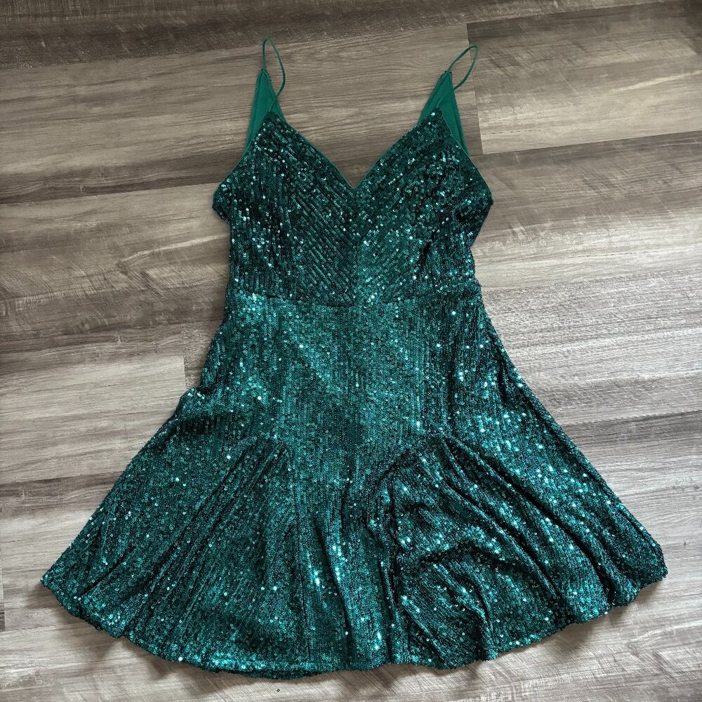 Lulus Emerald Green Sequin Fit and Flare Dress